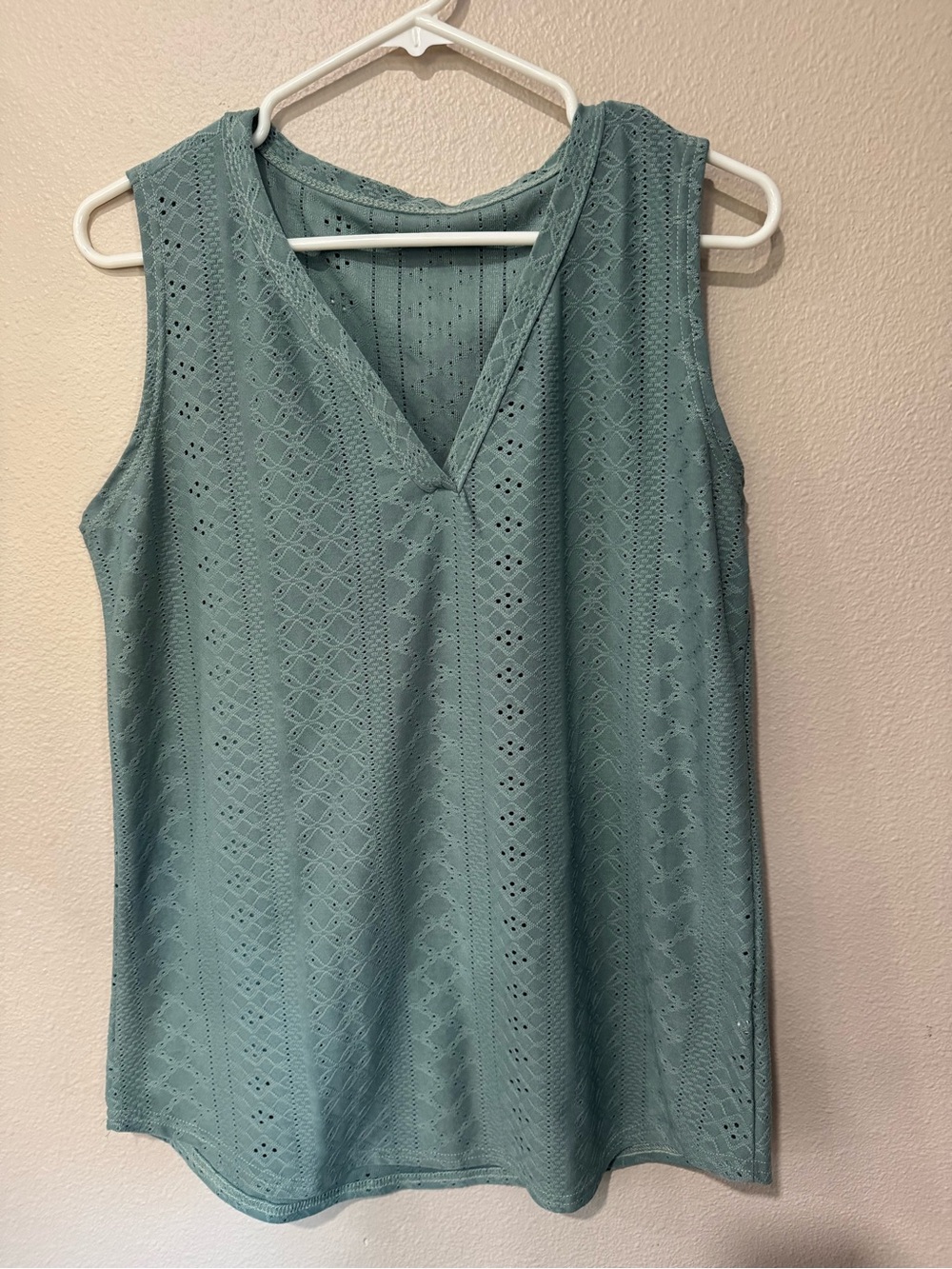 Amazon Seafoam Eyelet V-Neck Sleeveless Tank